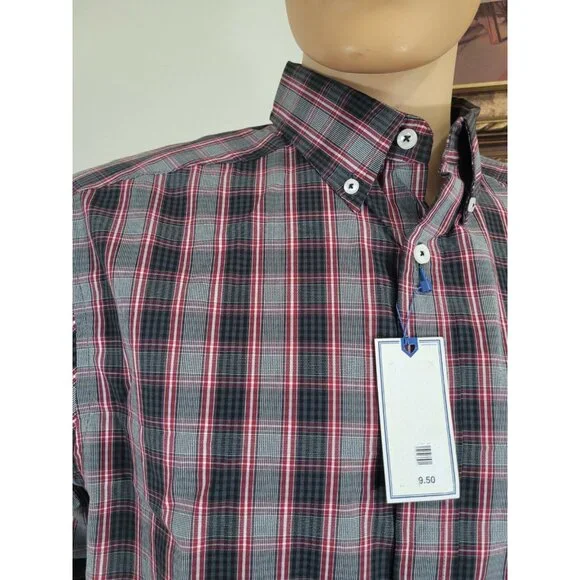 Rowm Men's Shirt Size LT Tall Gray Red Long Sleeve Button Up Plaid Cotton  33 - Picture 5 of 6